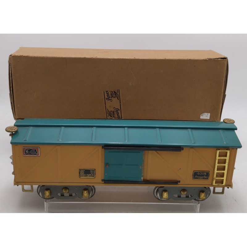 American Flyer 4018 Vintage Standard Gauge Mustard Green Boxcar EX/Box