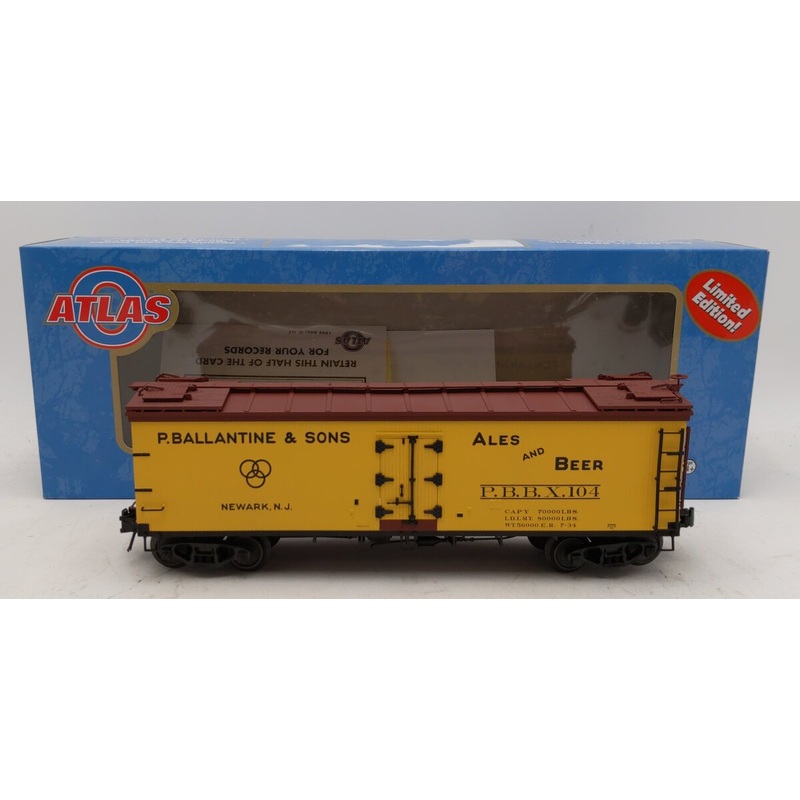 Atlas 8173-4 O 40′ Rebuilt Wood Reefer – Ballantine Beer #104 3-Rail EX/Box