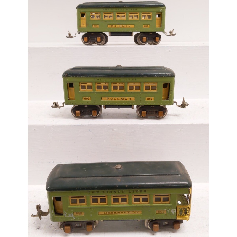 Lionel O Vintage Prewar Lionel Lines Tinplate Passenger Cars: 607, 608 [3] VG