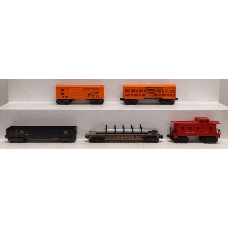 Lionel Vintage O Assorted Freight Cars: 6007, 6014, 6462, 6511, 6646 [5] VG
