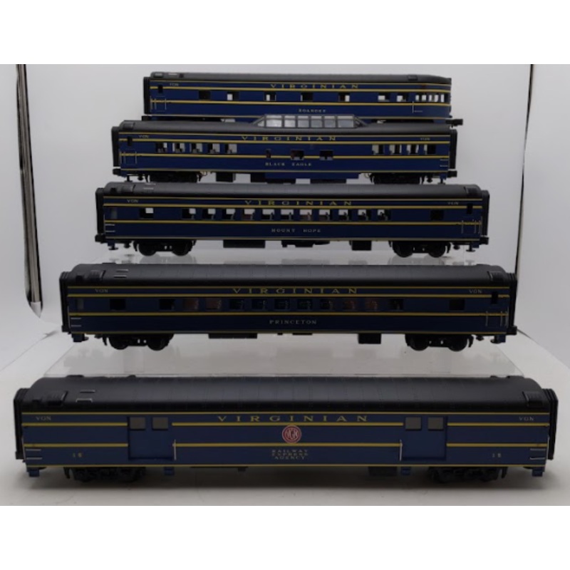 RARE MTH 20-6569 O Gauge Virginian 70′ Streamlined Passenger Car Set (Set of 5) VG