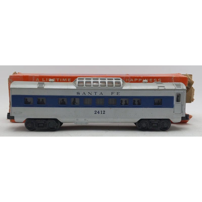 Lionel 2412 Vintage O Santa Fe Illuminated Blue Stripe Vista Dome Car VG/Box