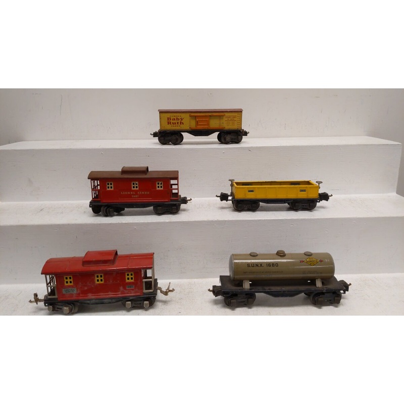 Lionel O Vintage Prewar Assorted Freight Cars: 1680, 2679, 2657, 657, 2652 [5] VG