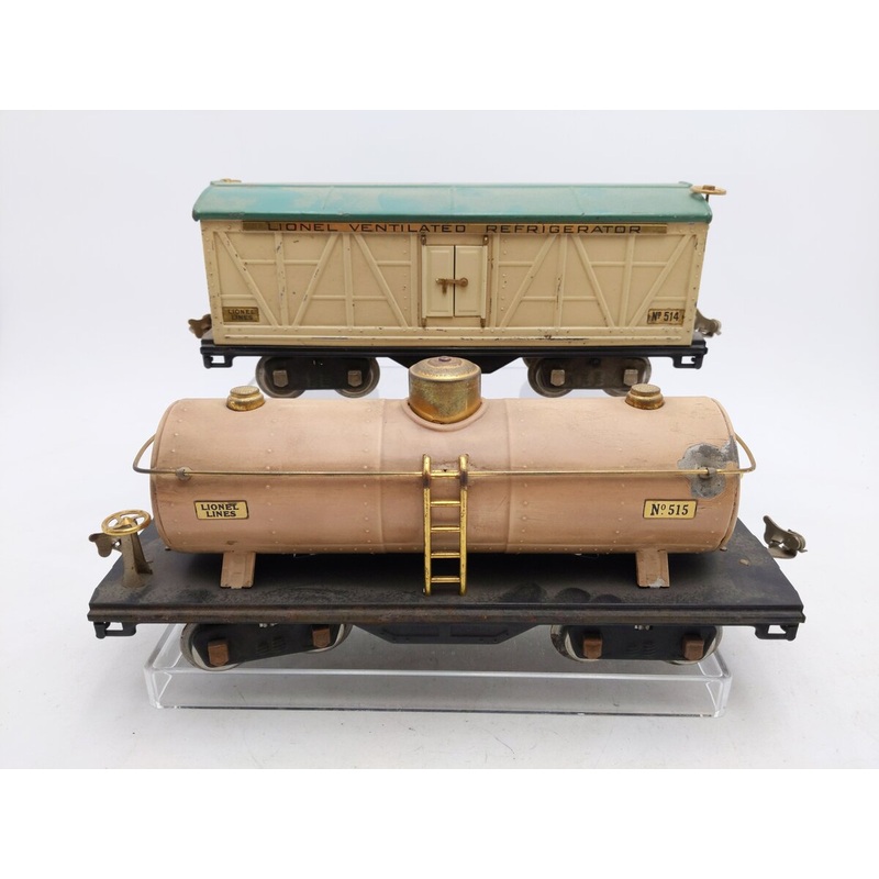 Lionel O Vintage Standard 515 Tank Car & 514 Reefer VG