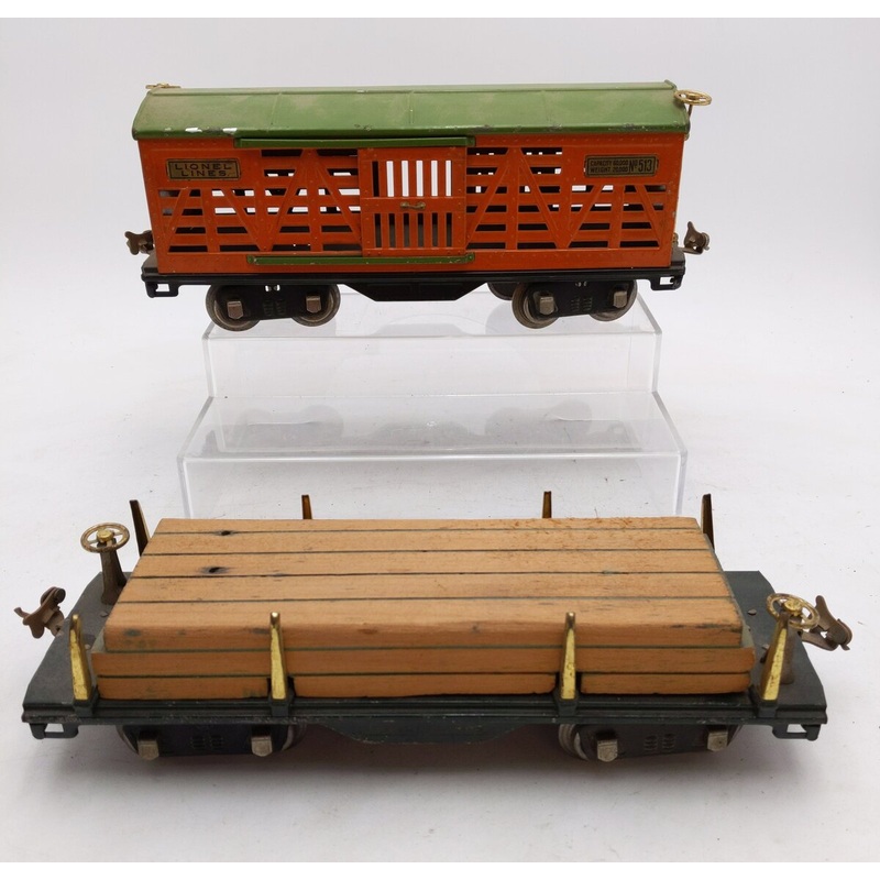 Lionel Vintage Standard 513 Stock Car & 511 Flatcar w/Load VG