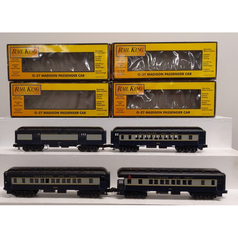 MTH 30-6265 O Baltimore & Ohio O-27 Madison Passenger Car Set (Set of 4) EX/Box