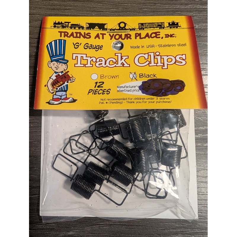 Trains At Your Place, Inc. 20010 G Gauge Black Stainless Steel Track Clips (12)