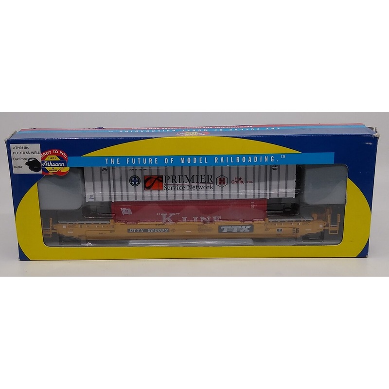 Athearn 91104 HO Scale TTX 56′ Well Car With 53′ & 48 Inch Containers #560093 NIB