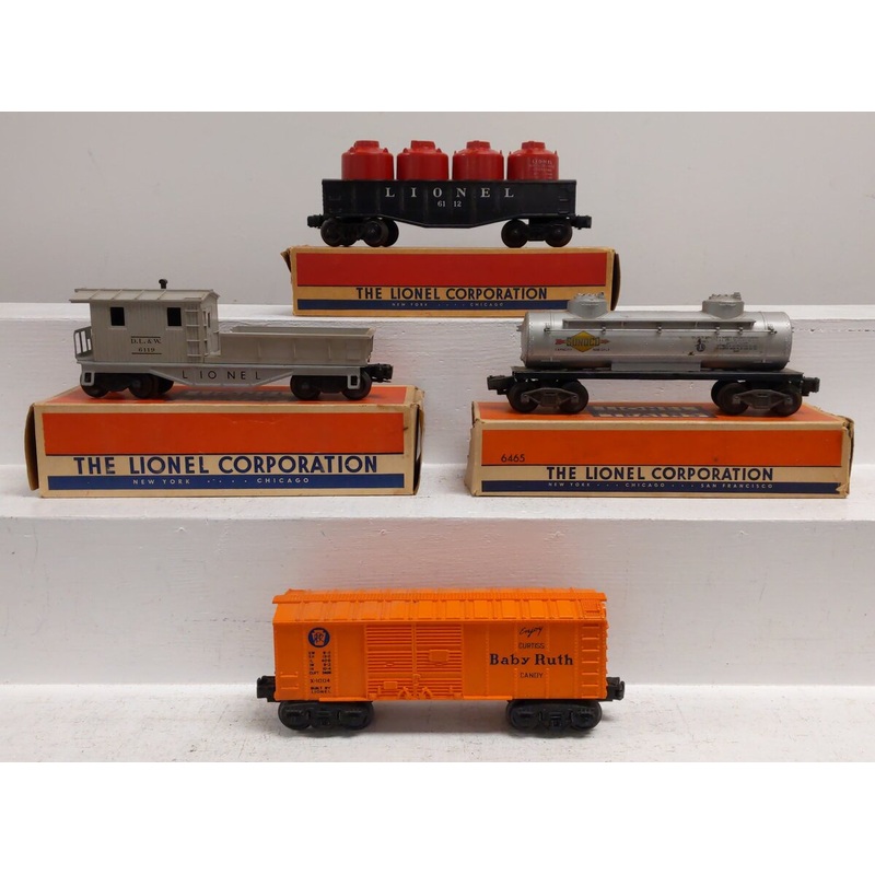Lionel Assorted Vintage O Gauge Freight Cars- 6465, X-1004, 6112-1, 6119-75 [4] VG/Box
