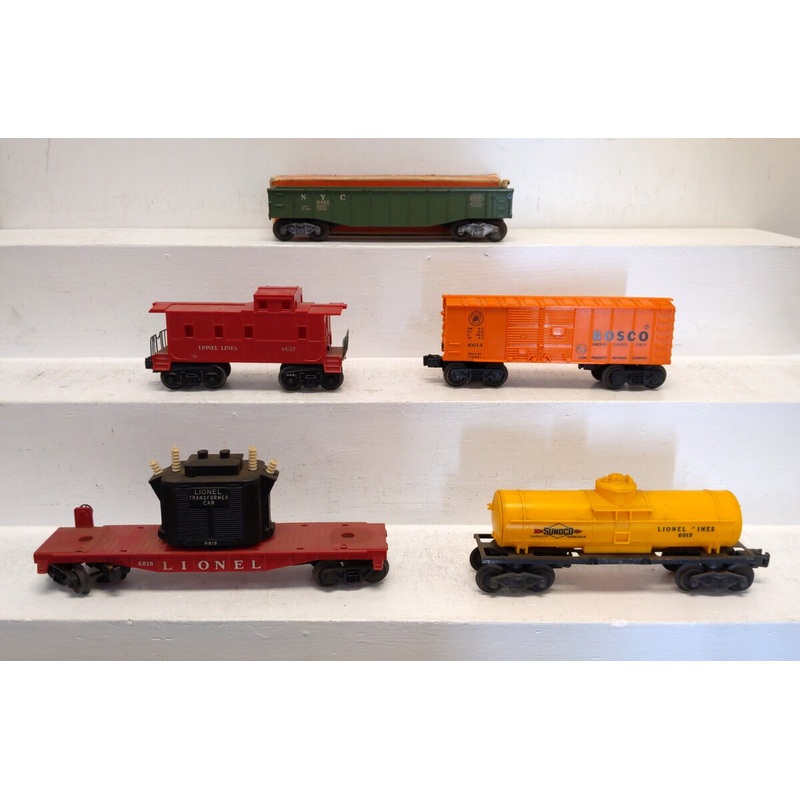 Lionel O Gauge Vintage Assorted Freight Cars: 6014, 6037, 6462, 6818, 6015 [5] VG
