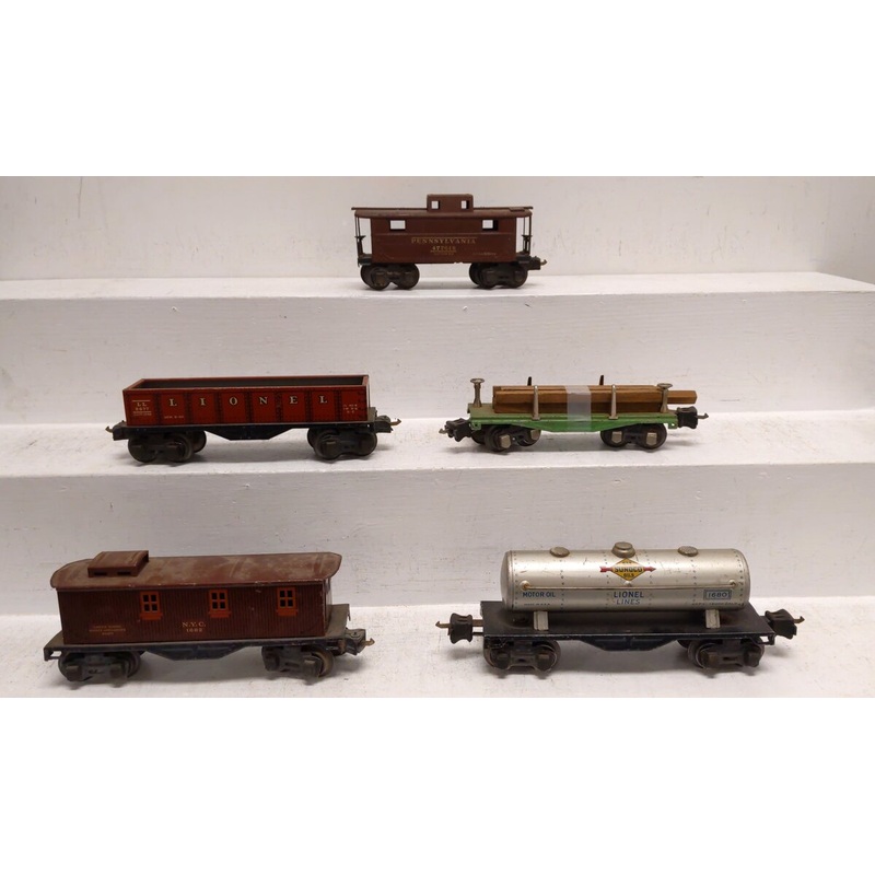 Lionel O Vintage Prewar Assorted Freight Cars: 1680, 1682, 2672, 2677 [5] VG