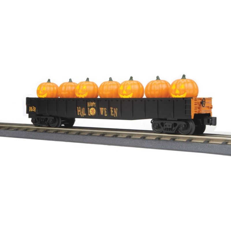 MTH 30-72192 O Halloween Gondola Car with Flickering Lighted Jack-O-Lanterns NIB
