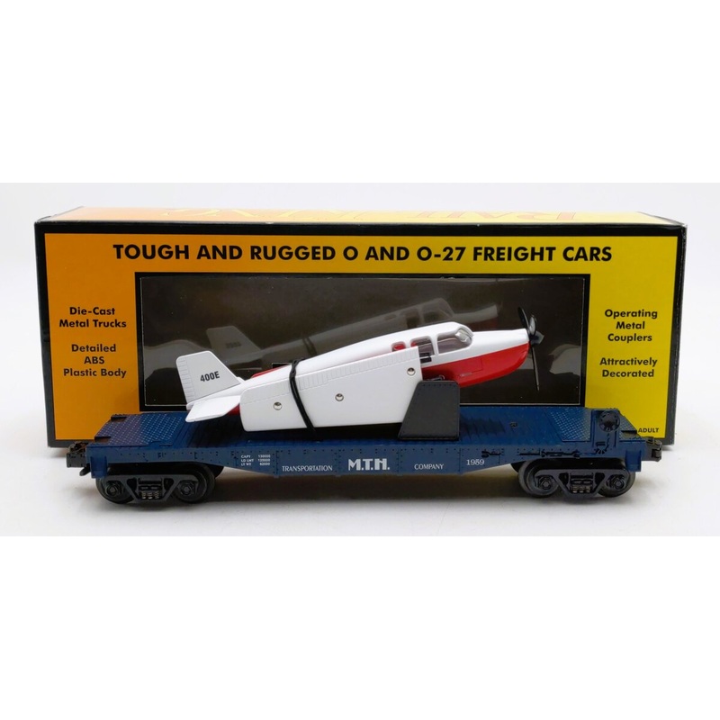 MTH 30-7621 O MTH Transportation Co Flatcar w/Red & White Airplane #1959 EX/Box