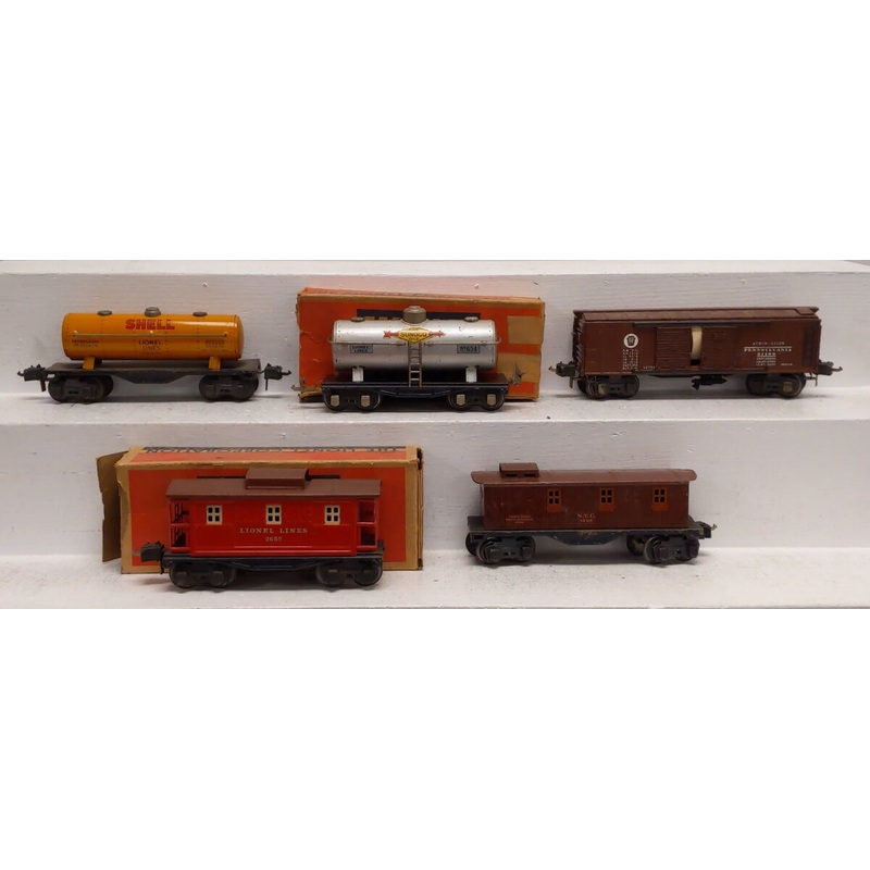 Lionel Vintage O Assorted Freight Cars: 654, 1682, 2657, 2680, X2758 [5] VG/Box