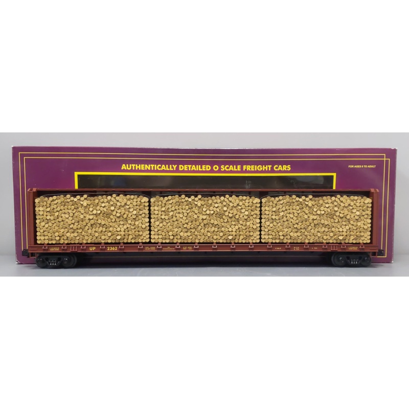 MTH 20-98212 O Gauge Union Pacific Center I-Beam Flat Car w/ Log Load #2362 EX/Box