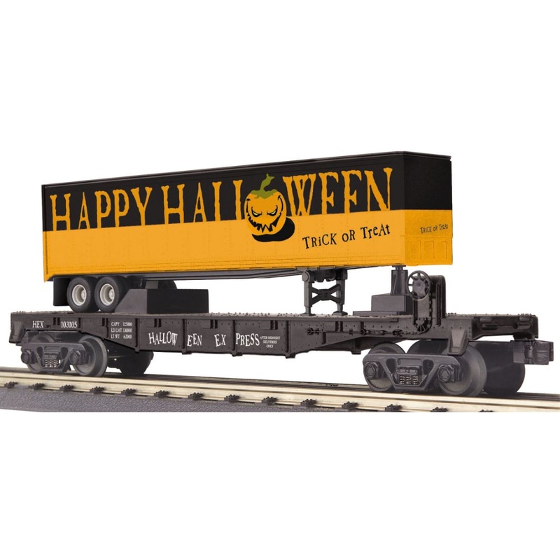 MTH 30-76655 Halloween Express Flatcar with 40′ Trailer #103105 NIB