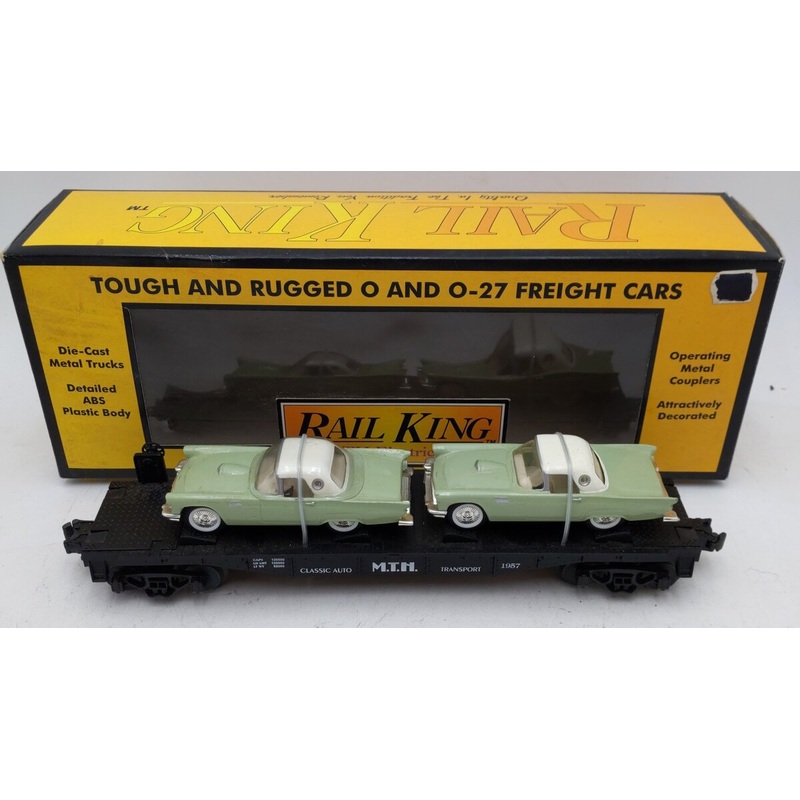 MTH 30-7613 O Gauge Auto Transport Flatcar with Two ThunderBirds EX/Box