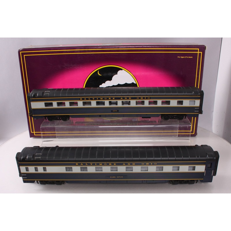 MTH 20-6613 O B&O 70′ Streamline Sleeper/Diner Passenger Car Set (Set of 2) EX/Box