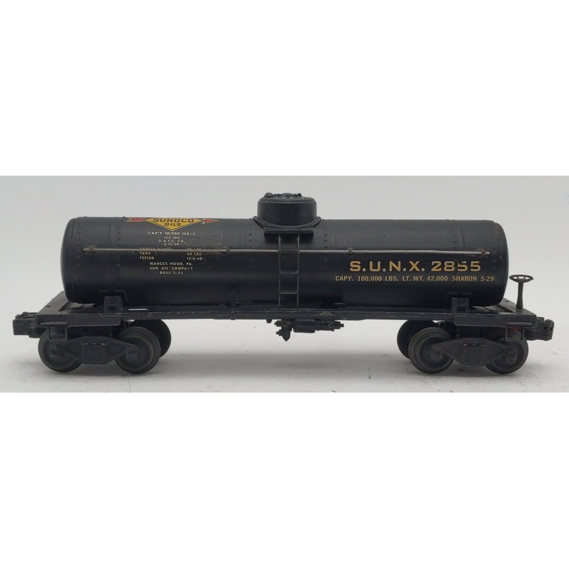 Lionel 2855 Vintage O Sunoco Black Semi-Scale Tank Car VG