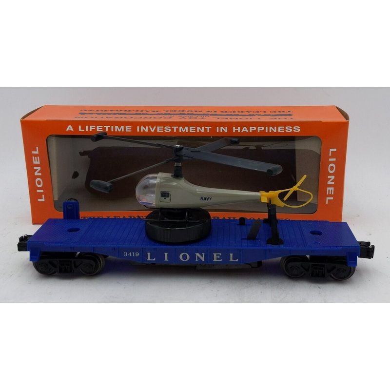 Lionel 3419 Vintage O Operating Flatcar w/ Double-Bladed Helicopter VG/Box