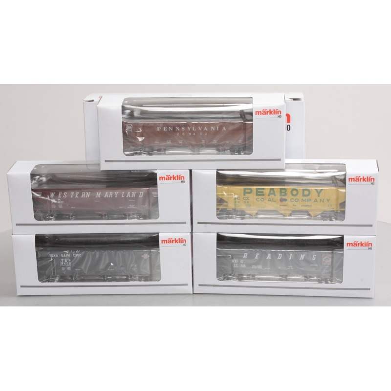 Marklin 45654 HO Scale 5-Car Hopper Set (T&P, Peabody, WM, PRR, Reading) LN/Box