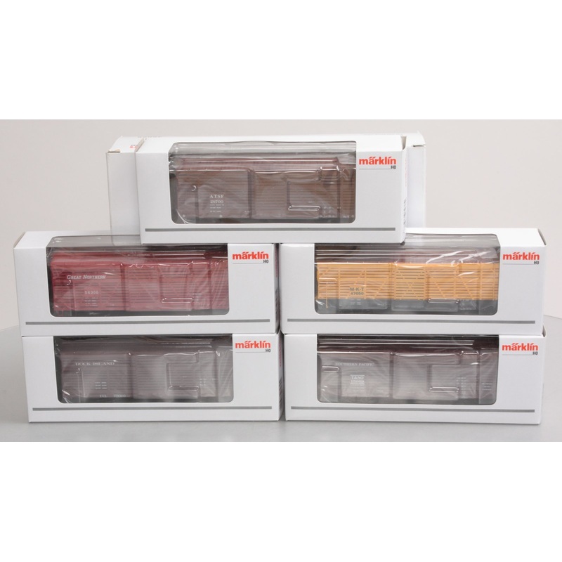 Marklin 45655 HO Scale 5-Car Stock Car Set – SP. RI, MKT, GN & ATSF LN/Box