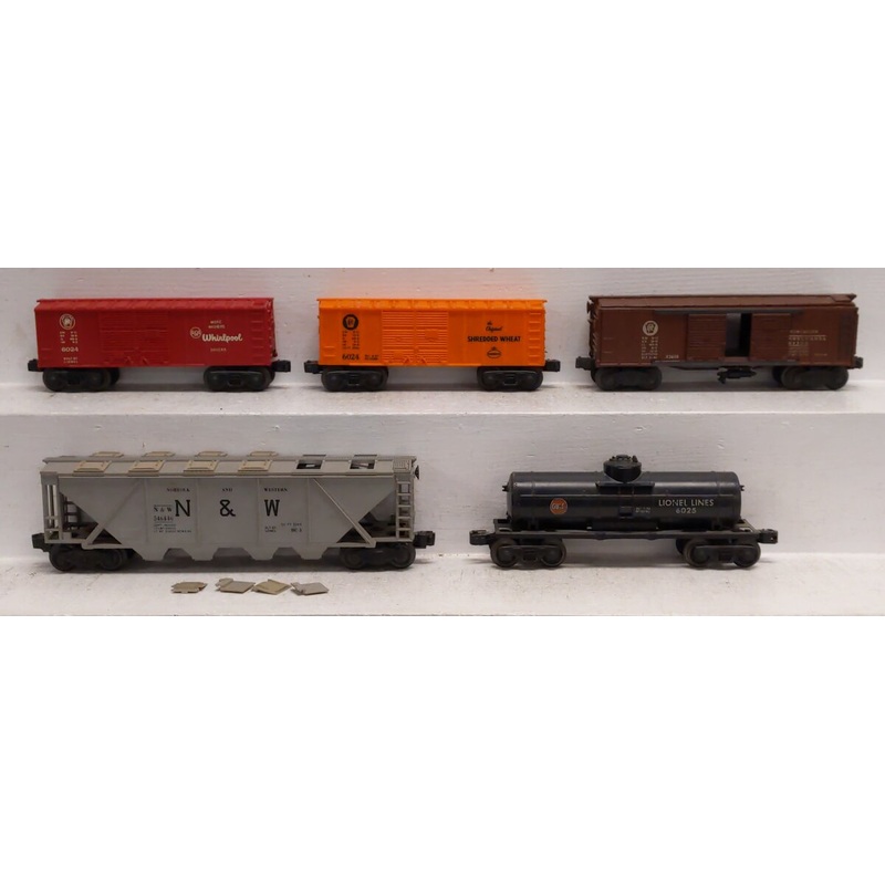 Lionel Vintage O Assorted Freight Cars: 6024, 6025, X2458, 6446-25 [5] VG