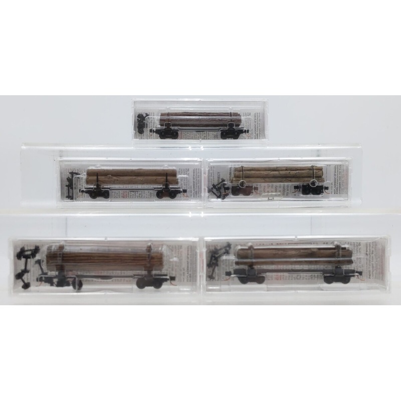 Micro-Trains Assorted N Scale 40′ Log Cars [5] VG/Box