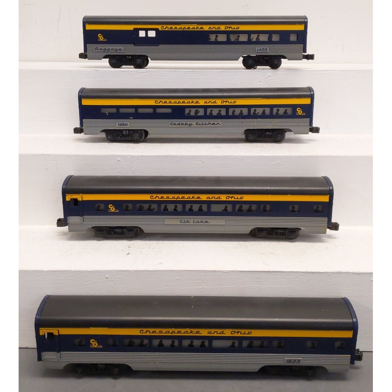 Lionel O Gauge Chesapeake & Ohio Streamlined Aluminum Passenger 4-Car Set
