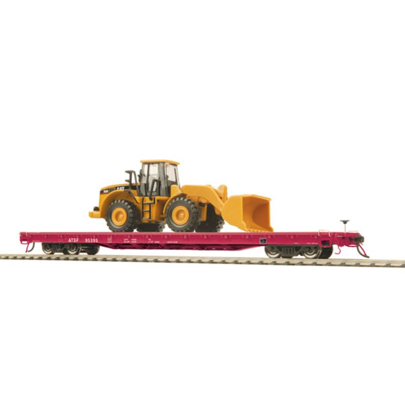 MTH 80-98013 Santa Fe HO Scale 60′ Wood Deck Flat Car w/950G Wheel Loader #95393 NIB