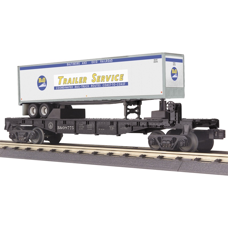 MTH 30-76609 O Baltimore & Ohio Flatcar w/ 40′ Trailer 3-Rail RailKing #8775 NIB