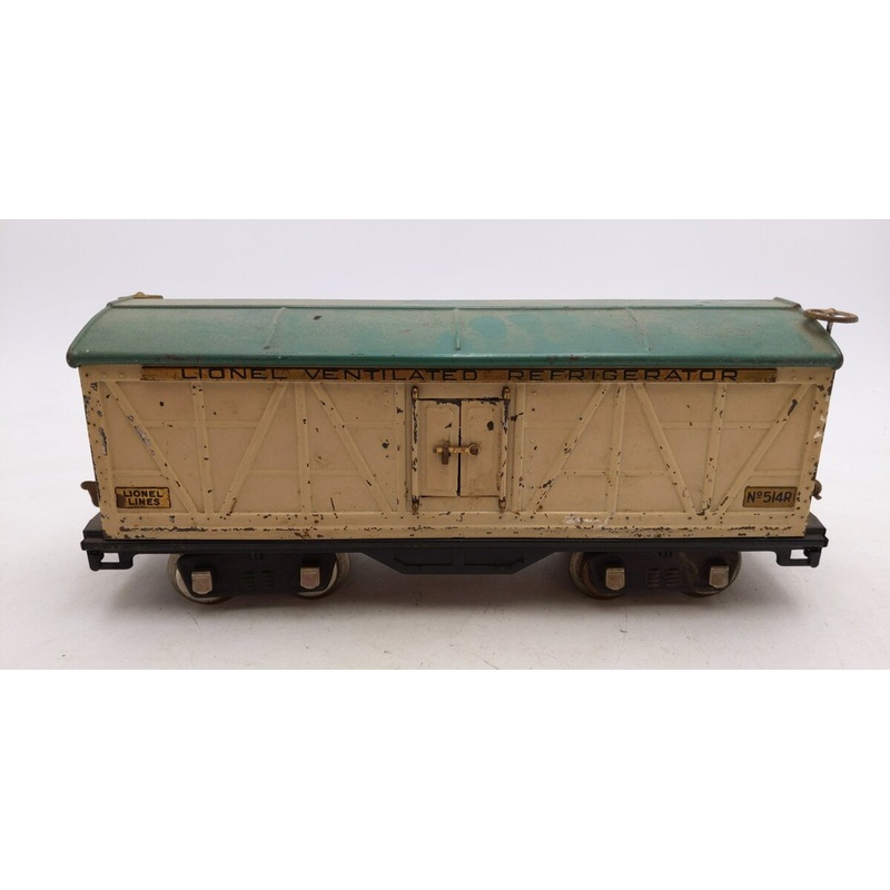 Lionel 514R Vintage Standard Gauge Tinplate Ivory and Peacock Reefer Car