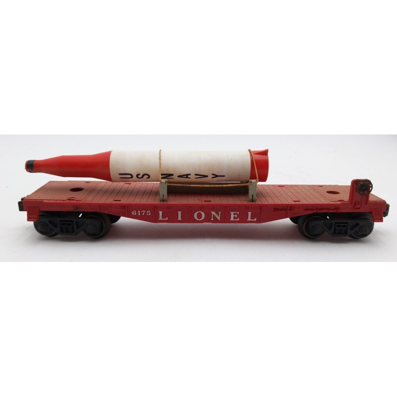 Lionel 6175 Vintage O Red Flatcar with US Navy Rocket VG