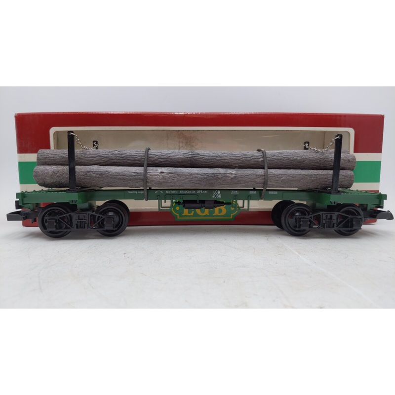 LGB 4066 G Scale Green Flatcar with Log Load & Stakes EX/Box