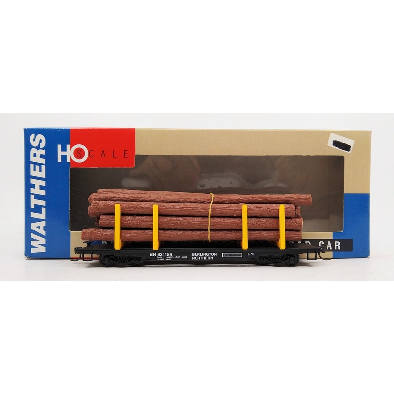 Walthers 932-4002 HO BN 45′ Logging Flat Car w/logs LN/Box