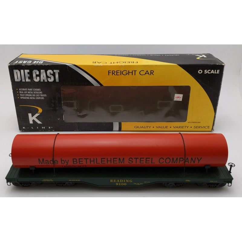 K-Line K693-1931 Reading Flatcar with Bethlehem Steel Pipe LN/Box