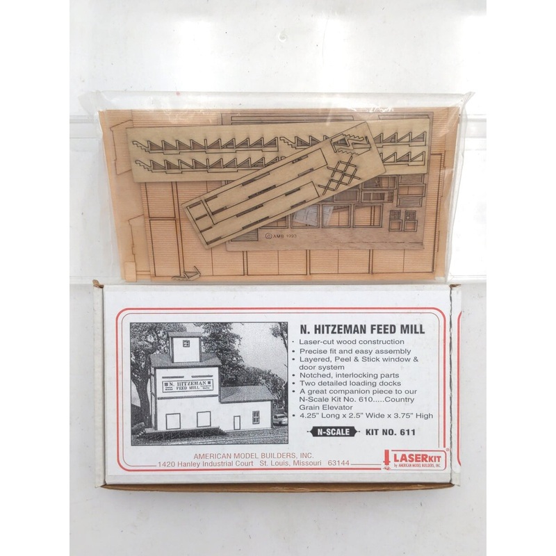 American Model Builders 611 N Scale Laser Art N. Hitzeman Feed Mill Building Kit NIB