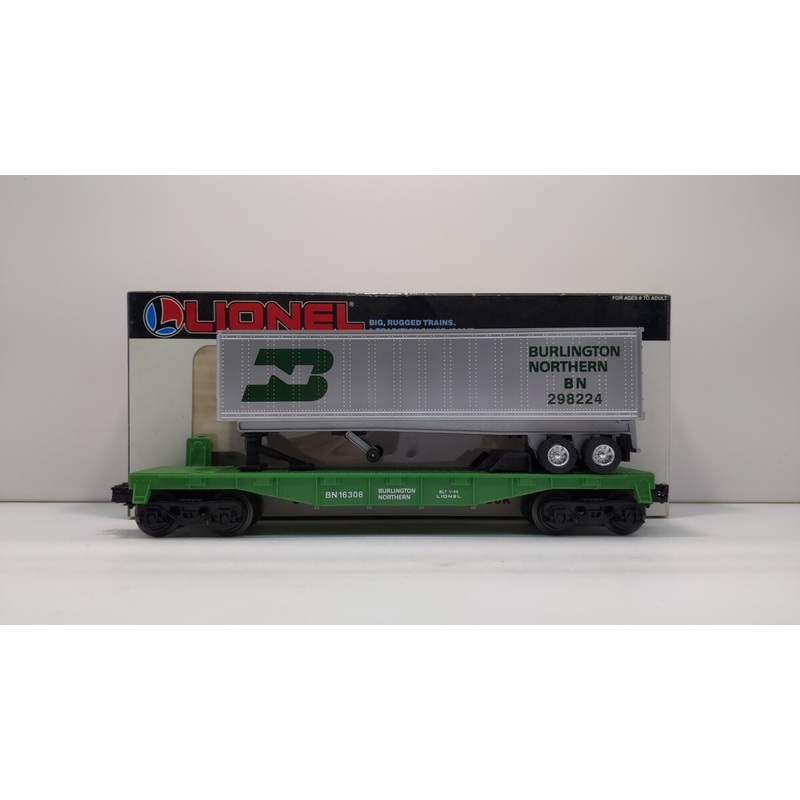 Lionel 6-16308 O Gauge Burlington Northern Flatcar #298224 w/Trailer EX/Box
