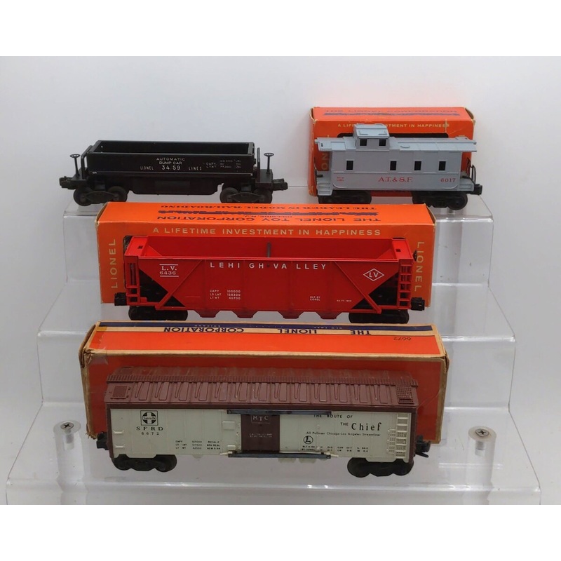 Lionel Vintage O Gauge Postwar Freight Cars: 3459, 6017-185, 6436-110, 6672 [4] EX