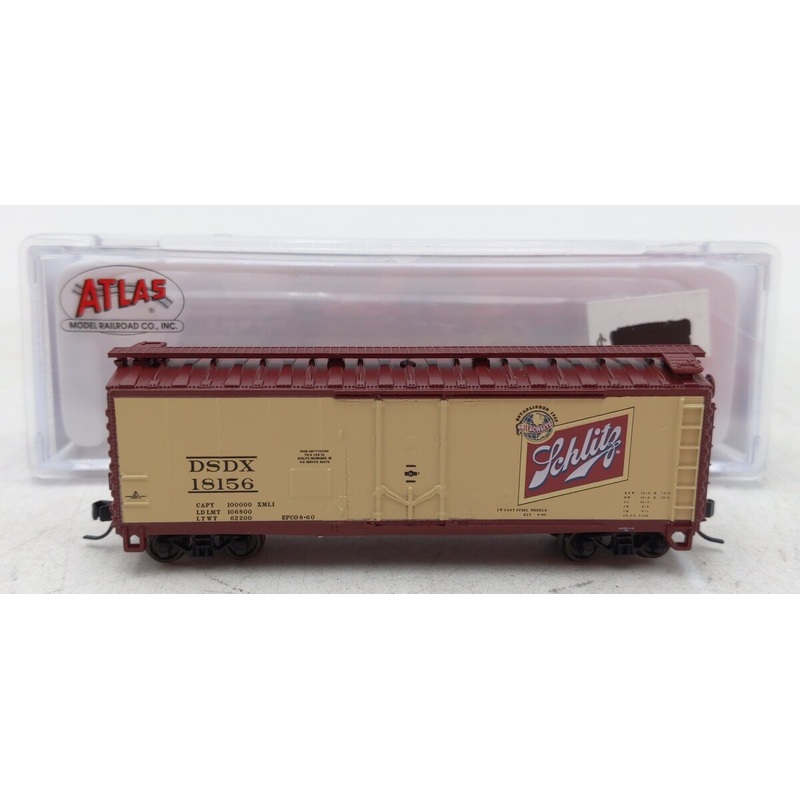 Atlas 50005649 N Schlitz 40′ Plug Door Box Car #18156 LN/Box