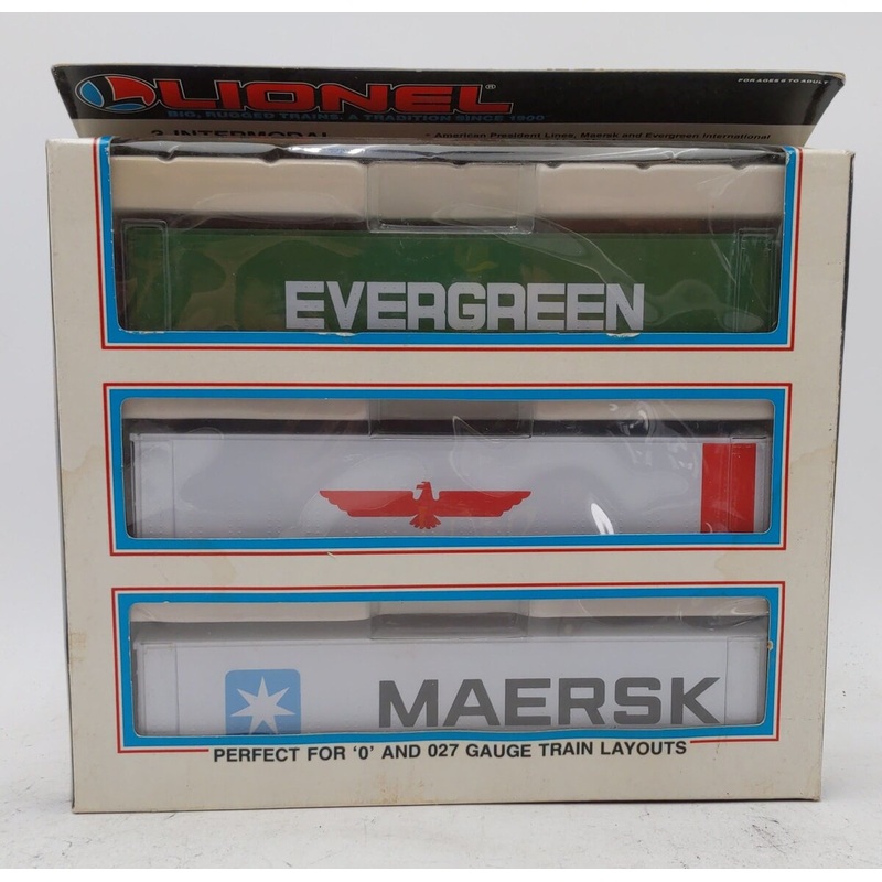 Lionel 6-12805 O and 027 Evergreen/Maersk/APL Intermodal Containers (Set of 3) LN/Box