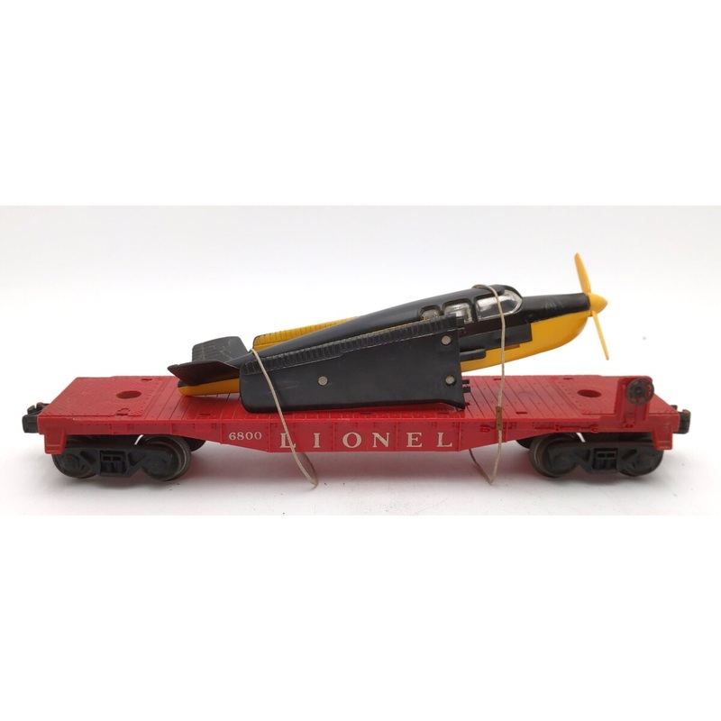 Lionel 6800 Vintage O Flatcar with Black over Yellow Airplane VG