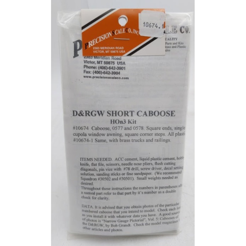 Precision Scale Co. 10674.1 HOn3 Denver & Rio Grande Western Short Caboose Kit