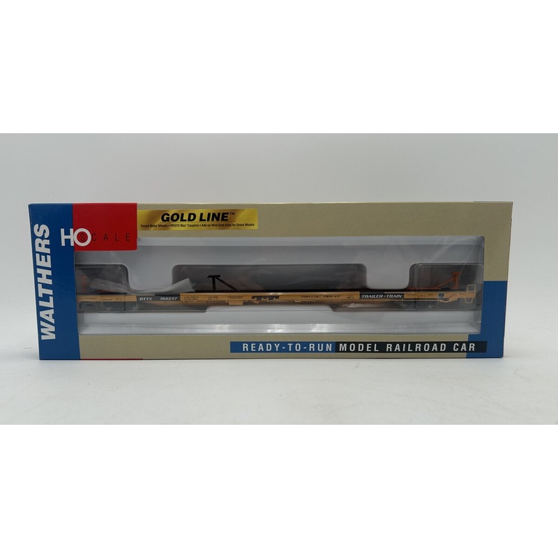 Walthers 932-40316 HO 89′ Flush Deck Flat Car-Twin 45 RTTX # 156237 Gold Line LN/Box
