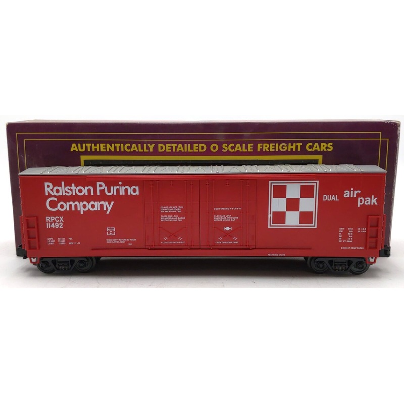 MTH 20-93025 O Gauge Ralston Purina 50′ Double Door Plugged Boxcar #11492 EX/Box