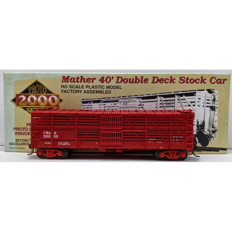 Proto 2000 50055 HO Scale CB&Q Mather 40′ Double Deck Stock Car EX/Box