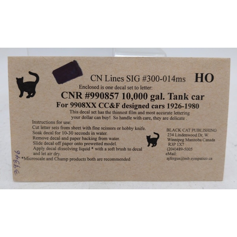 Black Cat 300-014ms HO Scale CNR # 990857 10,00 Gal. Tank Car Decal Set