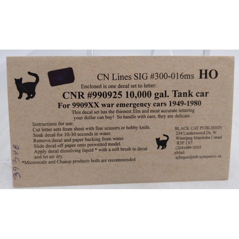 Black Cat 300-016ms HO CNR # 990925 10,000 Gal Tank Car Decals