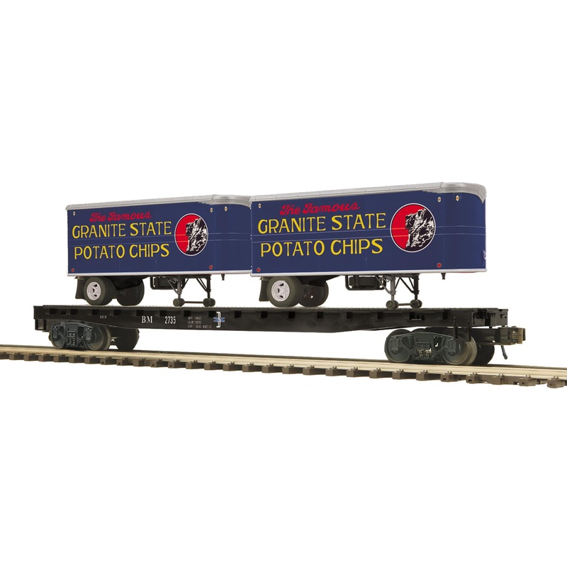 MTH 20-95713 O Boston & Maine Premier Flat Car with 2 PUP Trailers