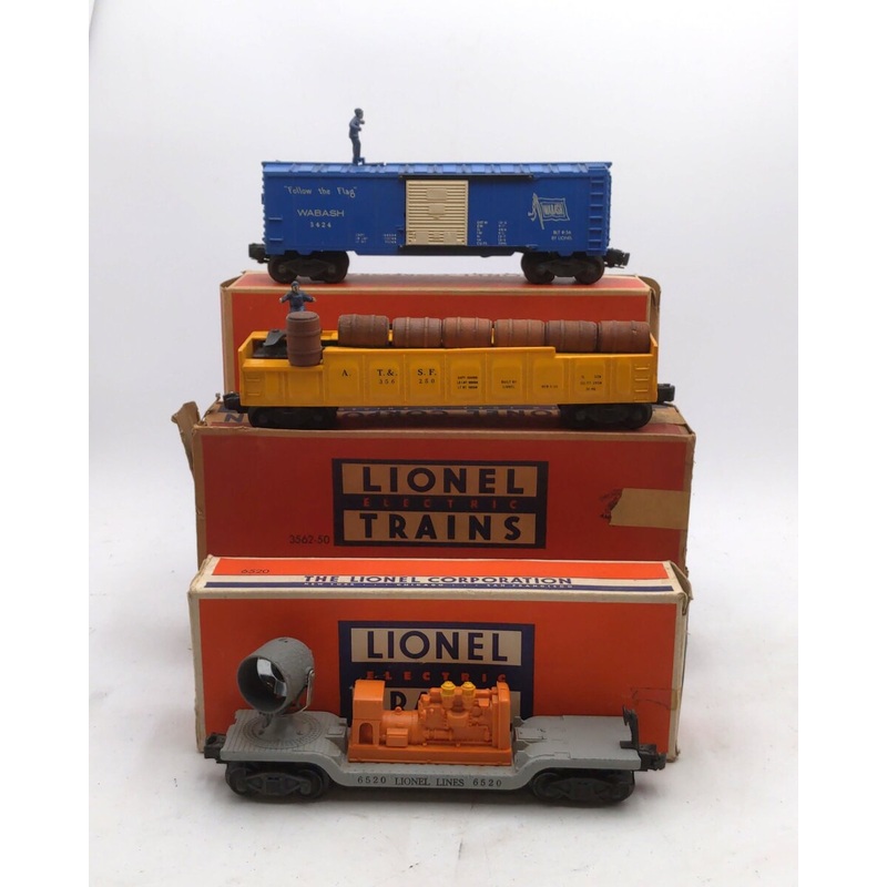 Lionel Vintage O Gauge Operating Freight Cars: 3424, 3562-50, 3620 [3] VG/Box